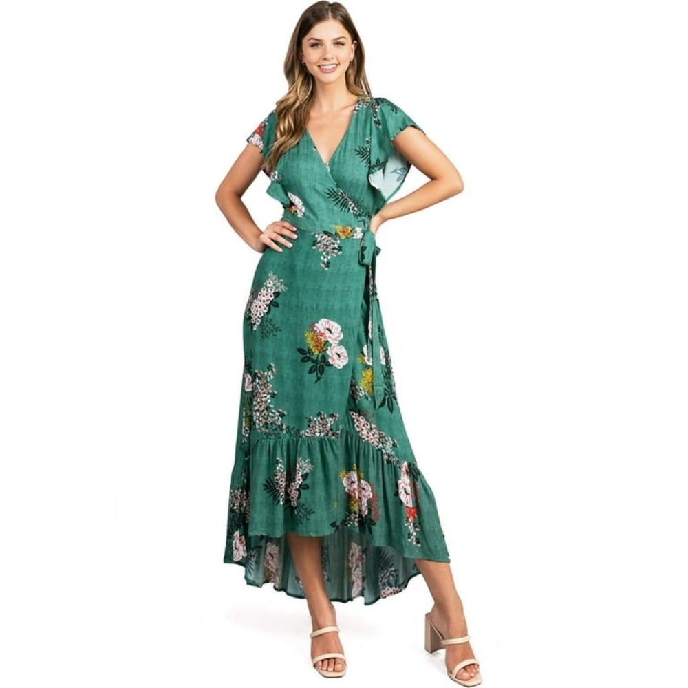 Women's Floral Print Wrap Style Long Maxi Dress